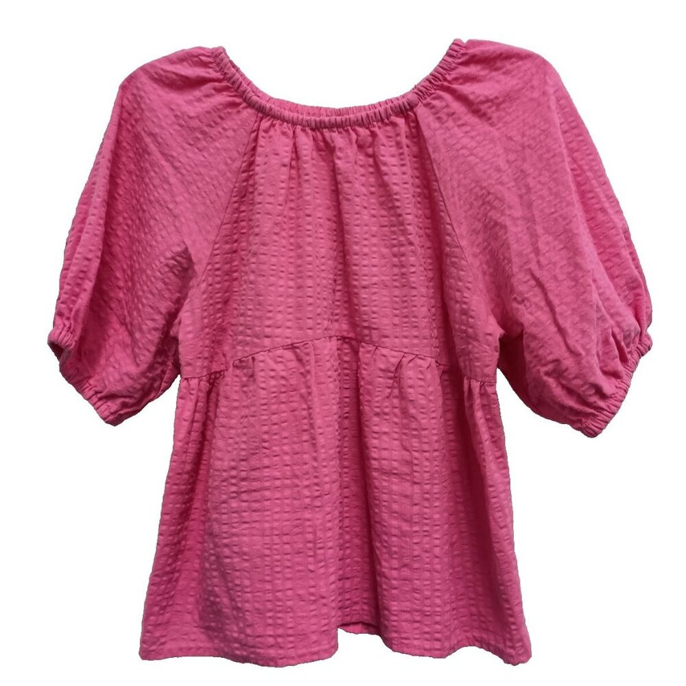 Vintage Y2K Old Navy Womens Babydoll Top Small Pink Puff Sleeve BOHO Peasant